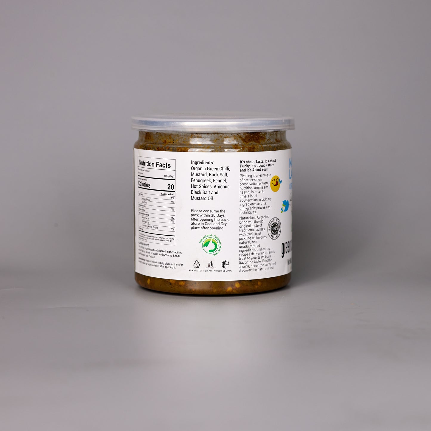 Organic Green Chili Pickle - 350ml